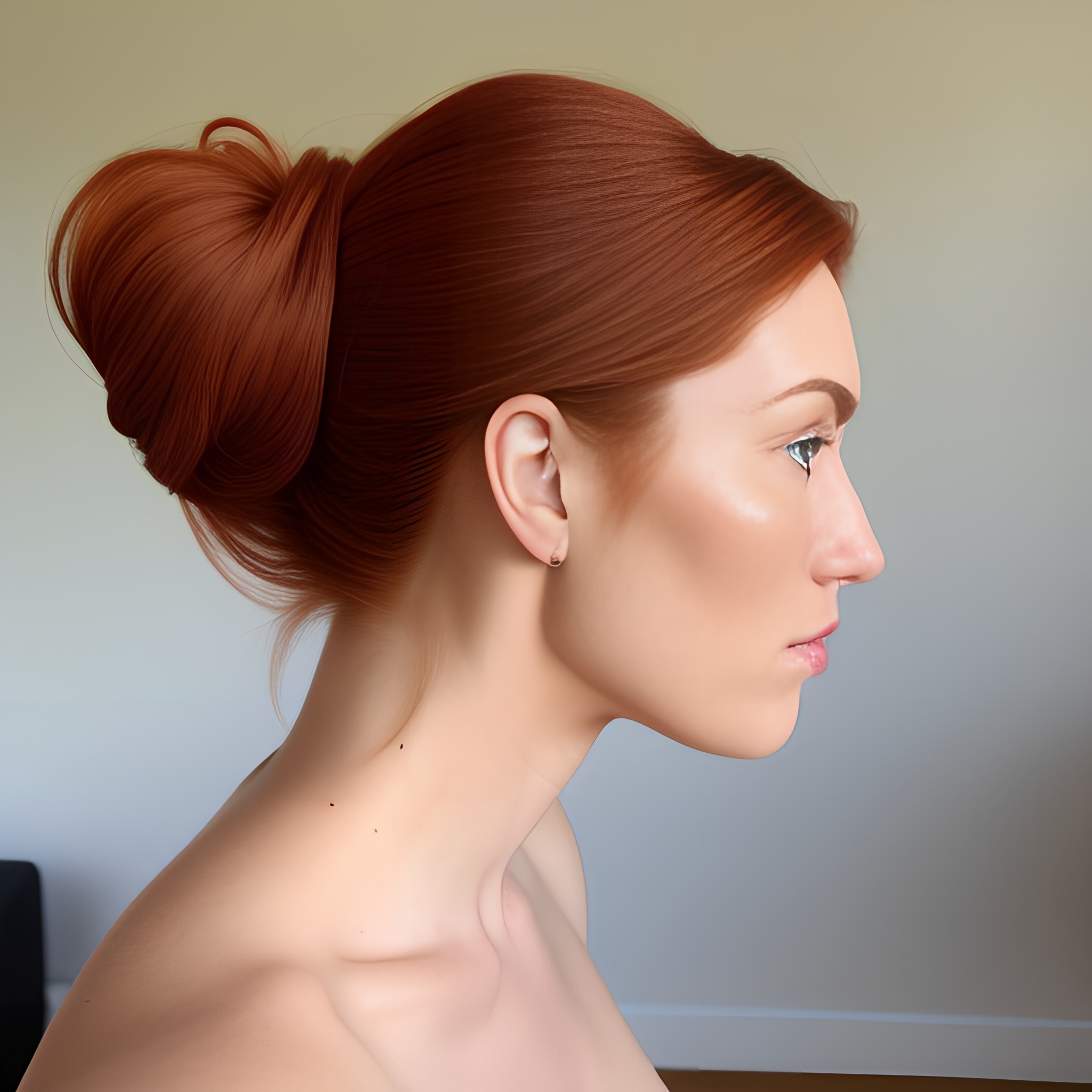 ginger hair bun woman