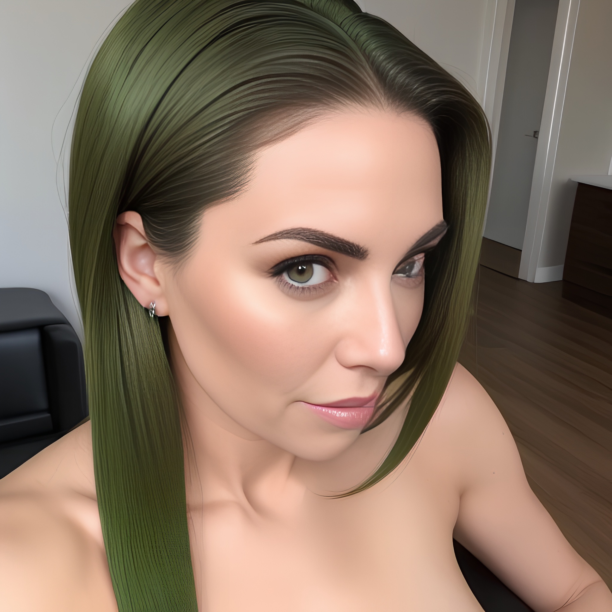 30s years old green hair slicked sexy woma